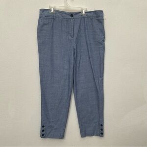 Talbots Light Blue 100% Cotton Perfect Crop Pants With Button Detail Size 10